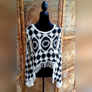 Sewn + Seen Chic Black and White Crochet Sweater_Med